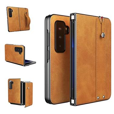 Imagem de Foluu Capa para Microsoft Surface Duo 2, capa de couro Surface Duo 2 com alça de mão, [fina e leve] capa traseira de couro PU rígido suporte de policarbonato capa protetora para celular para Microsoft