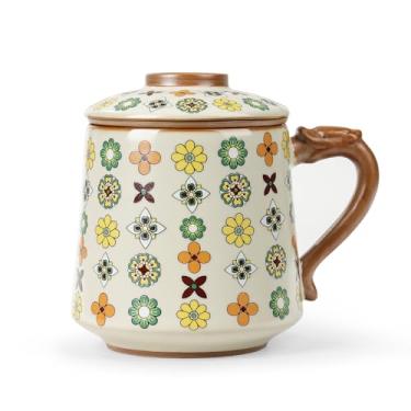 Imagem de fanquare Xícara de chá de porcelana retrô com tampa e infusor, caneca de café de cerâmica ruyao chinesa, xícara de chá com estampa vintage, pode ser lavada na lava-louças, xícara de chá de folhas