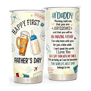 Imagem de 365FURY Presente do primeiro dia dos pais - Presentes do primeiro dia dos pais de bebê filho menina esposa - First Time Dad 590 ml Copo isolado a vácuo de parede dupla - Caneca de café vinho New Dad Travel