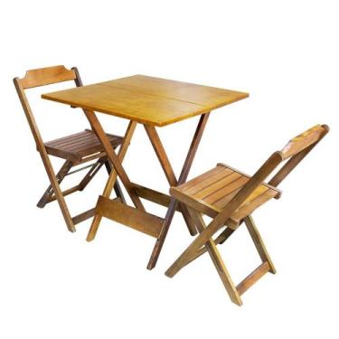 Imagem de Jogo de Mesa Dobravel com 2 Cadeiras de Madeira 70x70 Ideal para Bar e