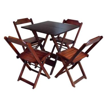 Imagem de Jogo de Mesa Dobrável com 4 Cadeiras de Madeira Ideal para Bar e Resta