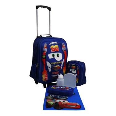 Imagem de Kit Mochila Carros 3d Com Rodinhas E Lancheira + Estojo - Vozz