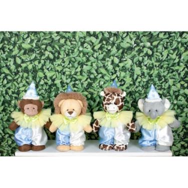 Imagem de Pelucia Safári Amore Leão, Elefante, Macaco e Girafa Palhaço/azul claro 20 cm (AZUL CLARO)