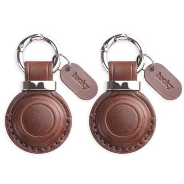 Imagem de Jayanes Porta-chaves de couro genuíno compatível com AirTag – Capa segura para chaveiro, acessórios para porta-chaves destinados a Air Tag, marrom escuro (pacote com 2)