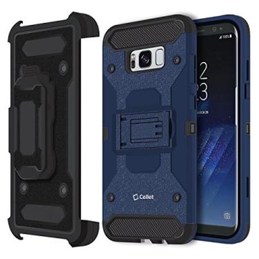 Imagem de Cellet Combinação de coldre de clipe de cinto com proteção dupla para corpo inteiro, capa resistente, com suporte embutido compatível com Samsung Galaxy S8 Plus - azul