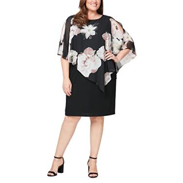 Imagem de S.L. Fashions Vestido feminino plus size curto popover, Floral, preto, branco, rosa, 48