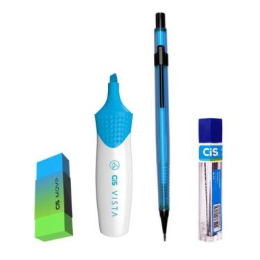 Imagem de Kit Lapiseira Neon 0.7 Azul +Borracha + Grafite + Vista Az - Cis