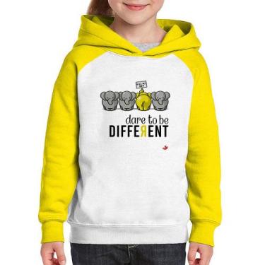 Imagem de Moletom Infantil Dare to be different - Foca na Moda, Branco, Amarelo,