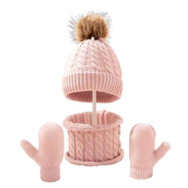 Imagem de Kit inverno bebê rn touca cachecol luva gorro de lã infantil - Beanie,