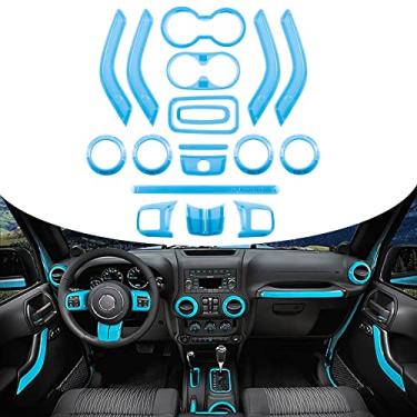 Imagem de Opall Conjunto completo de 18 peças, kit de acabamento de decoração de interiores, volante e console central, acabamento de saída de ar, capa de maçaneta interna para Jeep Wrangler 2011-2018 2 portas