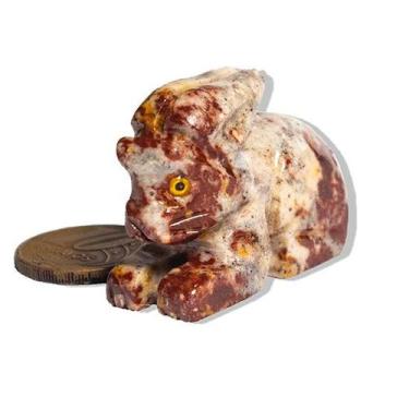 Imagem de 01 Coelho Vermelho Esculpido Artesanato em Pedra Dolomita - Cristaisde