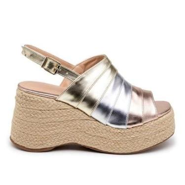 Imagem de Sandalia Salto Anabela Tiras Corda Metalizada Confortável-Feminino