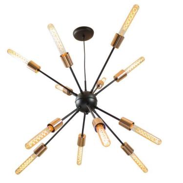 Imagem de Pendente Sputnik Atom Preto com Cobre + 12 Lampadas Filamento de carbo