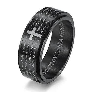 Imagem de WOYNJI Aliança de Casamento Giratória de Aço Inoxidável 8 mm Versículo da Bíblia Cristã Oração do Senhor, Anel Giratório para Homens e Mulheres, Metal, Sem pedra preciosa