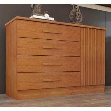 Imagem de Cômoda 1 Porta 4 Gavetas Com Detalhe Ripado Barcelona - Tcil Móveis - Cinamomo