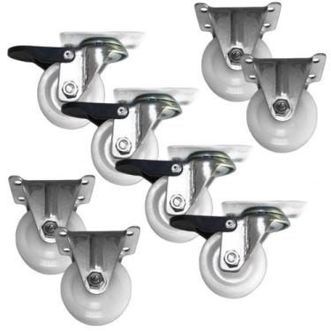 Imagem de (8pçs) Rodizio Nylon 2pol. (4 Fixo + 4 Giratorio) 80kg Roda - RODILINE