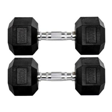 Imagem de Par Halteres 10kg + 10kg Dumbbell Sextavado Emborrachado Pegada Cromad