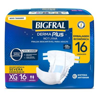 Imagem de Fralda Geriátrica Bigfral Derma Plus Noturna Unissex Tamanho XG com 16 Unidades