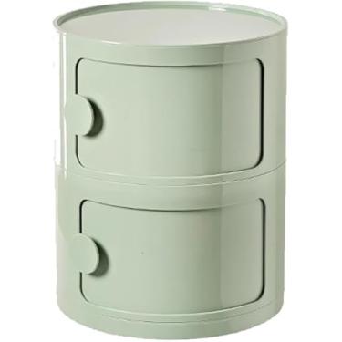 Imagem de Mesa de cabeceira redonda com gavetas, armário de cabeceira pequeno com armazenamento, armário de armazenamento com portas de correr, mesa de cabeceira estreita, baú de cabeceira de plástico para sala