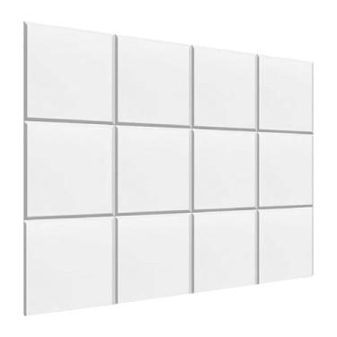 Imagem de Almencla 12 pçs painéis acústicos painel de tratamento acústico diy confiável decoração da parede painéis de parede à prova de som para estúdio de gravação de, Branco Não Pegajoso
