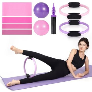 Imagem de Tsikavo Anel de Pilates, Anel de Pilates Círculo e Conjunto de Bola, Anel de Pilates Círculo Mágico de 30,5 cm, Pequena Bola de Exercício, Conjunto de Faixas de Resistência, Equipamento de Pilates
