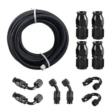 Imagem de GSTP 4AN PTFE E85 Kit de montagem de linha de combustível trançada de mangueira de 6,3 m, linha de refrigerador de óleo de transmissão, nylon aço inoxidável, preto