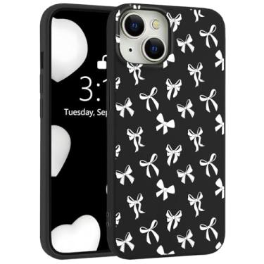 Imagem de LuminousGuard Capa para iPhone 14, linda Kawaii, laço branco, preto, silicone líquido, capa protetora de borracha de gel macio para mulheres e meninas