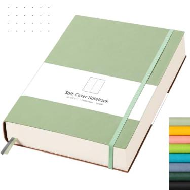 Imagem de AHGXG Caderno pontilhado - Caderno grande A4 pontilhado, 21 x 28 cm, caderno quadriculado de 320 páginas, papel grosso de 100 g/m², capa macia de couro, com estênceis de diário, bolso interno - verde