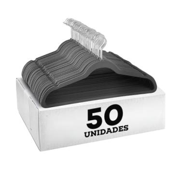 Imagem de Kit 100/50/30 Cabides Veludo Para Roupas Slim Ultrafino Antideslizante Resistente Aveludado Preto Adulto Rotação 360