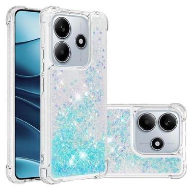 Imagem de Asdsinfor Capa para Redmi Note 14 5G, Glitter Liquid Cute Clear Flowing Quicksand TPU com cinto anti-queda capa de proteção à prova de choque para Redmi Note 14 5G Silver Blue Star LSYB