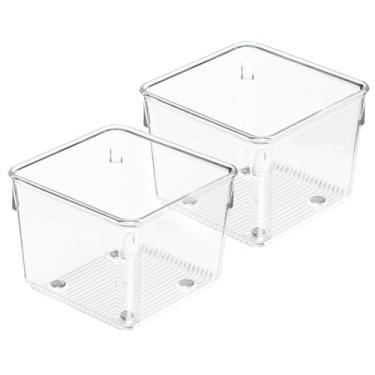 Imagem de Organizador de gaveta de cozinha de plástico iDesign Linus para talheres, espátulas, talheres, dispositivos, materiais de escritório, cosméticos, 10 x 10 x 7,6 cm, conjunto com 2, transparente