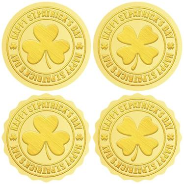 Imagem de Wonmon 360 peças de adesivos dourados em relevo do dia de São Patrício para envelopes, adesivos de trevo de trevo de folha dourada para envelopes do dia de São Patrício, selos de vale-presente,