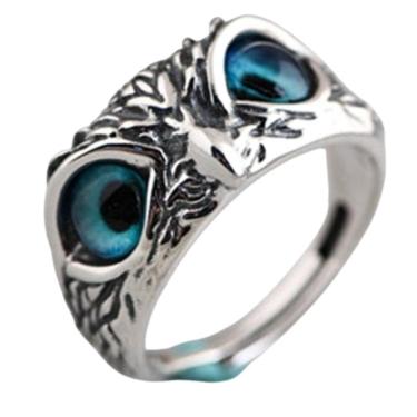 Imagem de Anel Prata 925 Coruja Olho Azul Ajustável