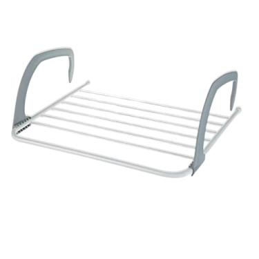 Imagem de VARAL PORTATIL DE PORTA JANELA SACADA APARTAMENTO SUPORTE SECA ROUPA DOBRAVEL 5 VARETAS PRATICO METALICO BRANCO