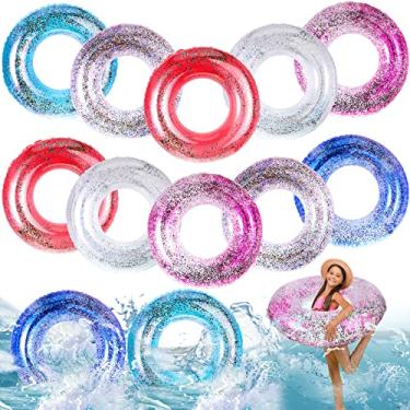 Imagem de Junkin Pacote com 12 tubos infláveis para piscina, 79 cm, tubos de natação com glitter, anéis de confetes, brinquedos coloridos para piscina, brinquedos para meninas, meninos, adultos, suprimentos de