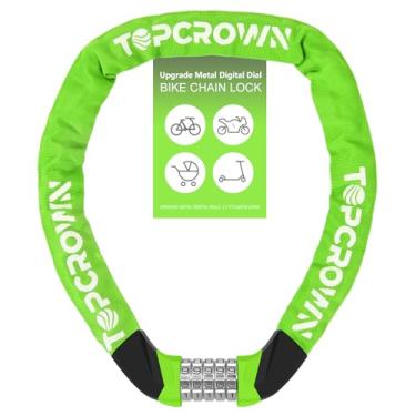 Imagem de Topcrown Mostrador digital de metal com trava de bicicleta, 1 m de comprimento, alta segurança, resistente, antifurto, cadeado de corrente de bicicleta, combinação de 5 dígitos, trava de bicicleta sem