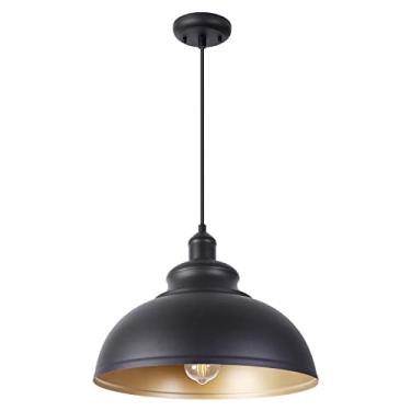 Imagem de GOALPLUS Luminária Pendente De Celeiro Grande De 15 1/2 Pol. Para Casa De Fazenda, Iluminação Preta Montada No Teto Com Interior De Latão Para Cozinha, Luminária Suspensa Interna E Externa Com Cabo