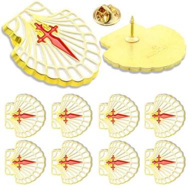 Imagem de 6/12/50/100 pacote com emblema Camino de Santiago marcador de estrada concha concha St James Cross Pilgrim lapela broche, 1.4inch, Metal, Sem Pedra Preciosa
