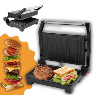 Imagem de Grill Misteira Elétrica Aço Inox Chapa Dupla Ondulada Antiaderente 750