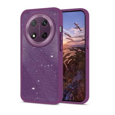 Imagem de Wousunly Compatível com Honor Magic 7 Lite capa com glitter à prova de choque, para Honor X9c capa de telefone de silicone transparente rosa camada dupla removível TPU e PC capa protetora fina (roxo