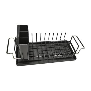 Imagem de YWJLQH Sobre o cano de pia extensível cesta de drenagem aço de grande capacidade prática rack de armazenamento de prato para de cozinha de café