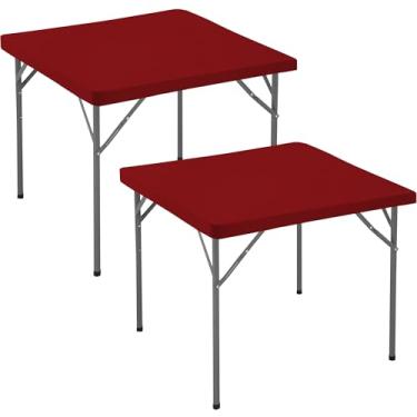 Imagem de Enjoyidea Toalha de mesa quadrada justa 91 x 91 cm - pacote com 2 toalhas de mesa de elastano com cartão vermelho - pequena capa de mesa elástica dobrável para cozinha, jantar, piquenique, pátio, mesa