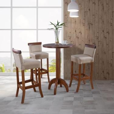 Imagem de Rio Madeira, Kit Mesa Bistrô Redonda com Banquetas Alta Diamantina em Madeira Maciça Imbuia Linho Bege M58 RMI