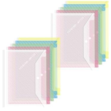 Imagem de Pastas de arquivo de plástico para documentos, 10 envelopes de plástico com fecho de pressão, pastas de plástico listradas transparentes, organizador de documentos reutilizável, tamanho A4 com bolsos