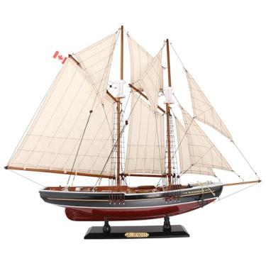 Imagem de NAUTIMALL Modelo de veleiro de madeira de 26 ", iate à vela, escuna de nariz azul, réplica em escala de navio, decoração náutica, coleção de exibição de embarcações (26")