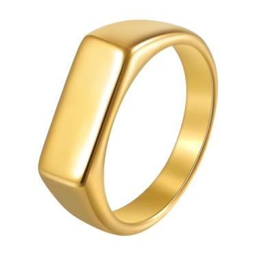 Imagem de Udolfly Anel masculino de aço inoxidável com sinete para homens e mulheres, prata/preto/dourado, anel de dedo quadrado, presente para pai e marido, 12, Metal, Sem pedra preciosa