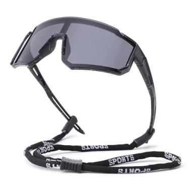 Imagem de LIU·WEN Óculos de sol de beisebol juvenil com alça para meninos e meninas de 4 a 12 anos - Óculos de sol leves para ciclismo infantil, A5 preto/cinza, Medium