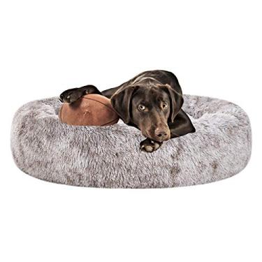 Imagem de Coohom – Cama oval para cachorro com donut, cama de gato de pele sintética lavável e travesseiro redondo (76,2 cm/91,44 cm) para cães pequenos de médio porte (76,2 x 60,96 x 17,78 cm), marrom claro)