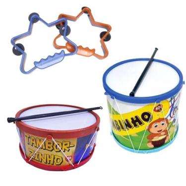 Imagem de Kit Musical Brinquedos Educativo C/3 Instrumentos Tamborzinho Pandeiro