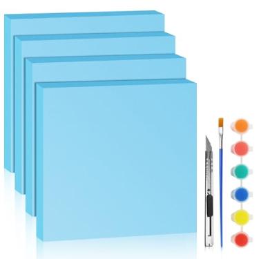 Imagem de LuckyFoam Pacote com 4 folhas de espuma azul, 30,5 x 30,5 x 2,5 cm, retângulos de poliestireno, 2,5 cm de espessura, placa de espuma XPS para isolamento de materiais de arte de modelagem DIY